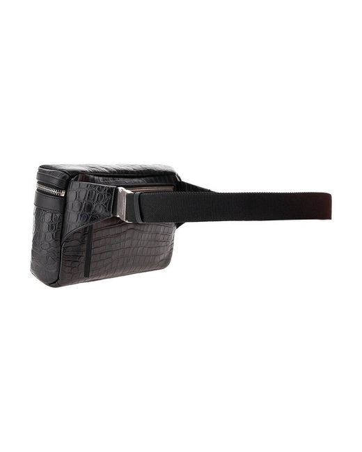 Saint Laurent Black Embossed Crocodile Effect Belt Bag for men