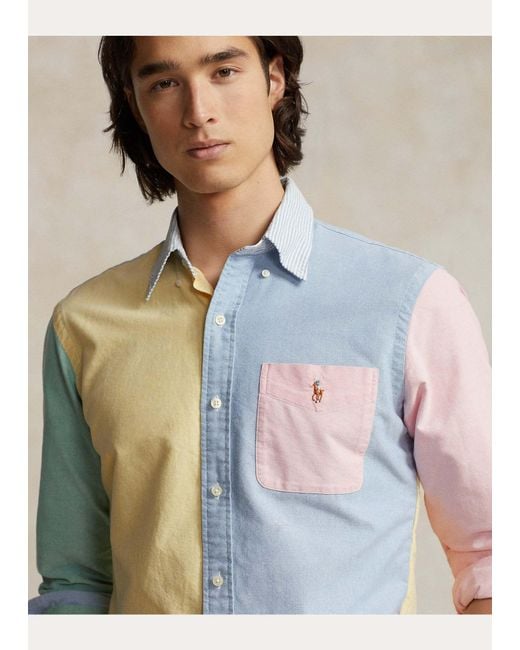 Polo Ralph Lauren Blue Logo Embroidered Colourblock Shirt for men