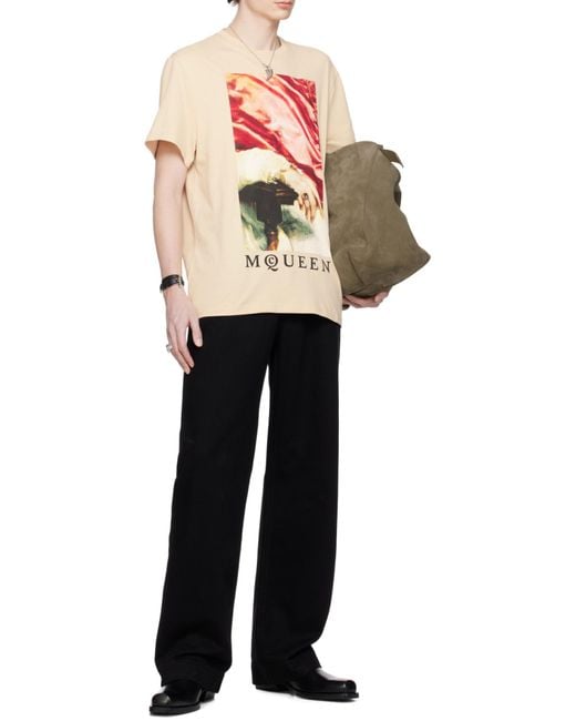 McQueen White Graphic Printed Crewneck T-Shirt for men
