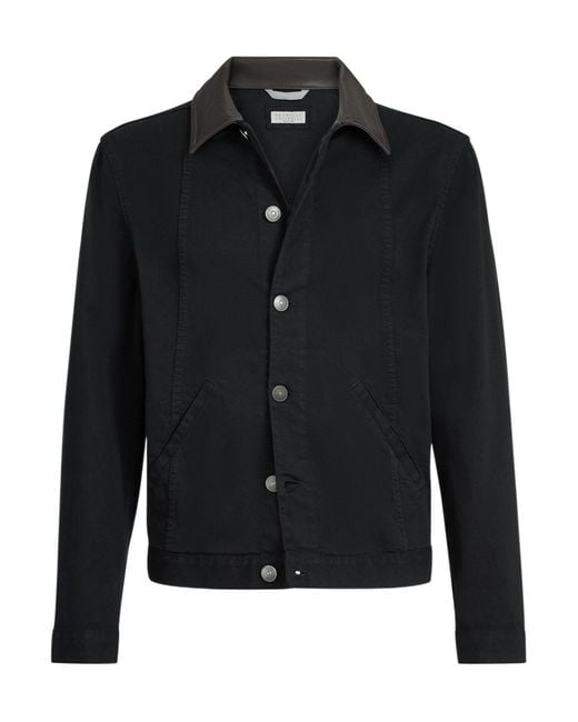 Brunello Cucinelli Black Garment-Dyed Outerwear Jacket for men