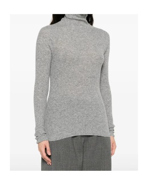 Fabiana Filippi Gray Ribbed-Knit Turtleneck Jumper