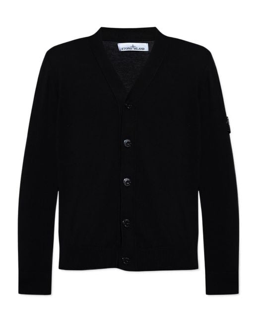 Stone Island Black V-Neck Button-Up Cardigan for men