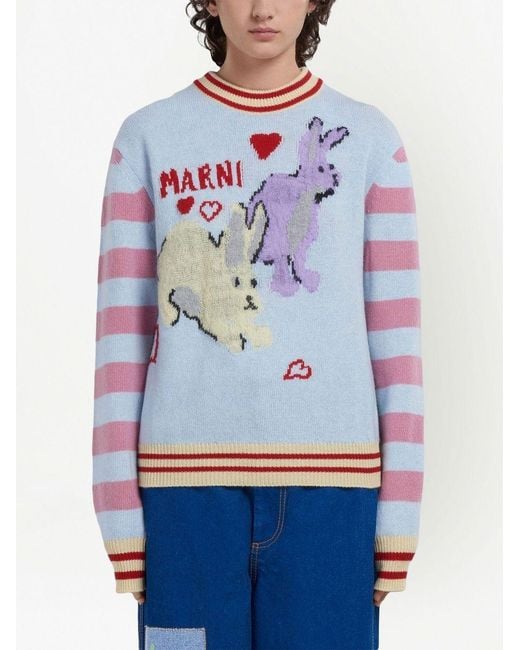 Marni Blue Sweater With Multicolour Inlay