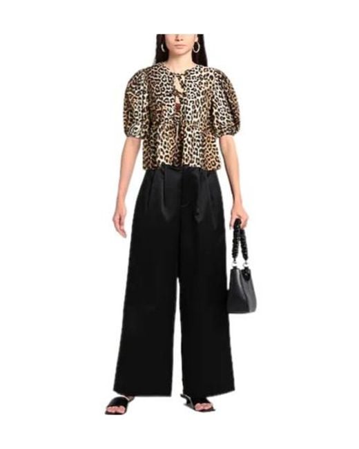 Ganni White Leopard Print Waist-Contracted Shirt