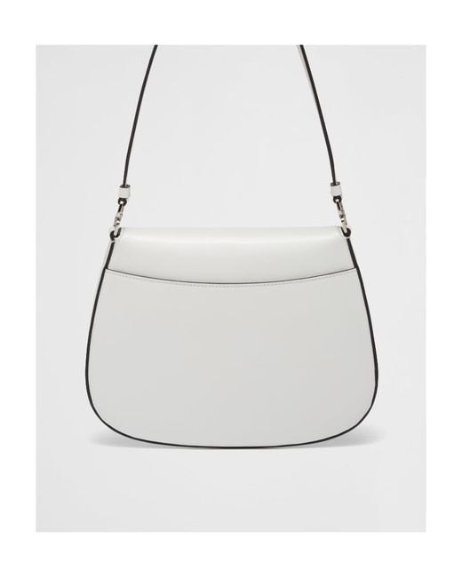 Prada White Cleo Brushed Leather Shoulder Bag With Flap
