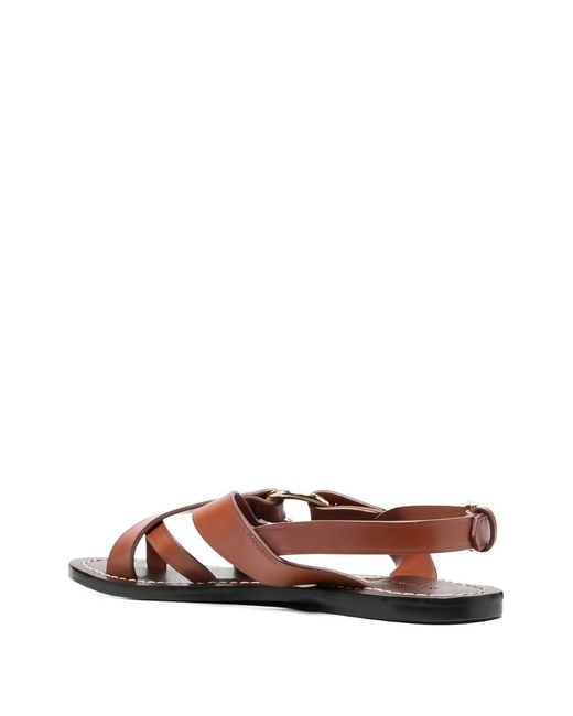 Soeur Brown Round-Headed Flat Sandals