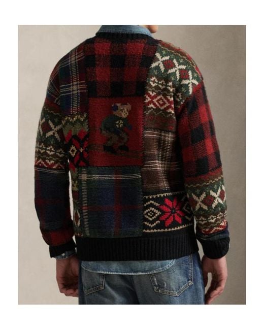 Ralph Lauren Red Patchwork Graphic Sweater for men