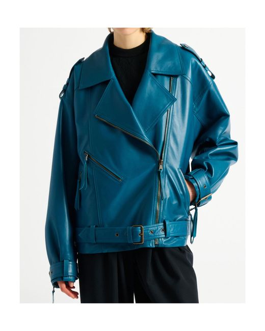 Balmain Blue Lambskin Biker Jacket