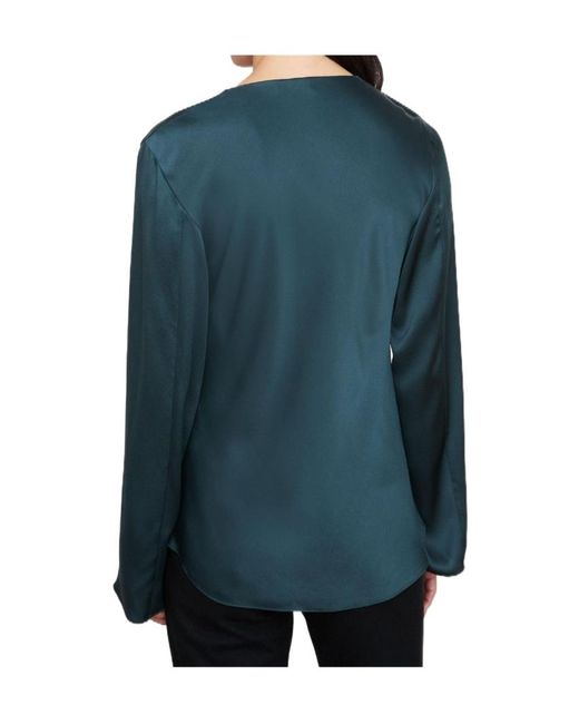 Vince Blue Long-Sleeved Blouse With Pleated Neck