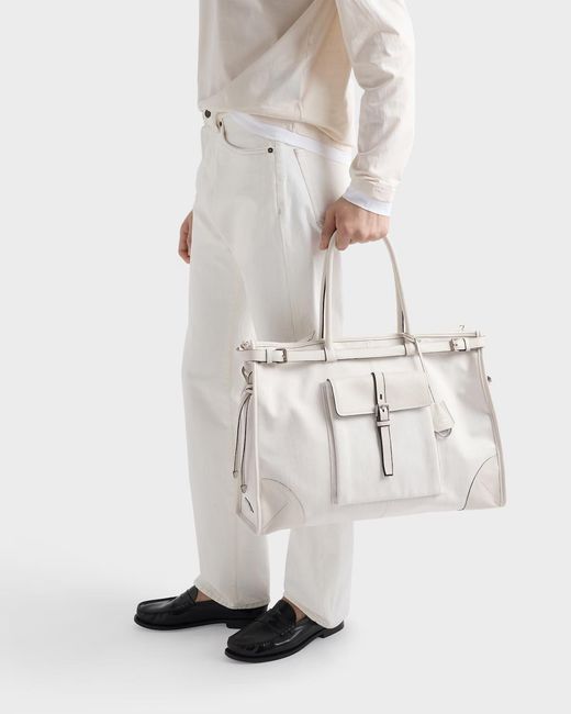 Prada Gray Bonnie Denim And Leather Tote Bag for men