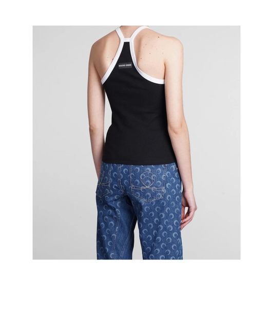 MARINE SERRE Black Crescent Moon Embroidered Racerback Ribbed Top