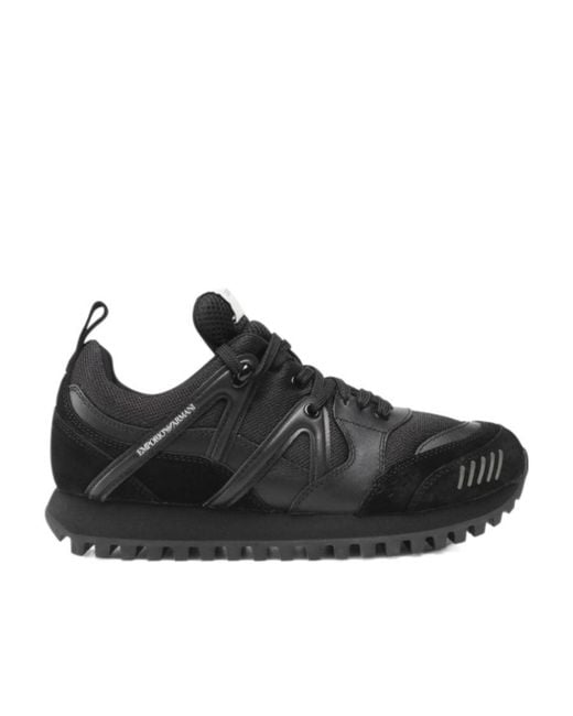 Emporio Armani Black Round Head Lace-Up Casual Shoes for men