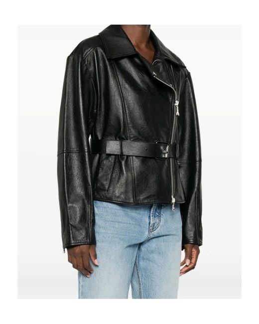 Patrizia Pepe Black Belted Zip-Up Biker Jacket