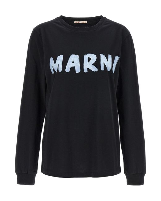 Marni Black Logo Printed Crewneck T-Shirt