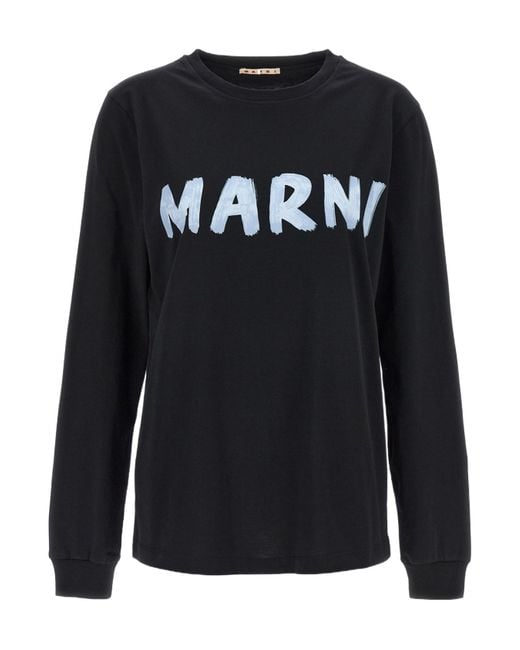 Marni Black Logo Printed Crewneck T-Shirt