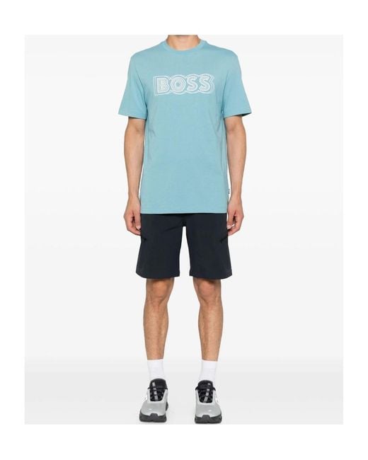 Boss Blue Logo-Embroidered T-Shirt for men