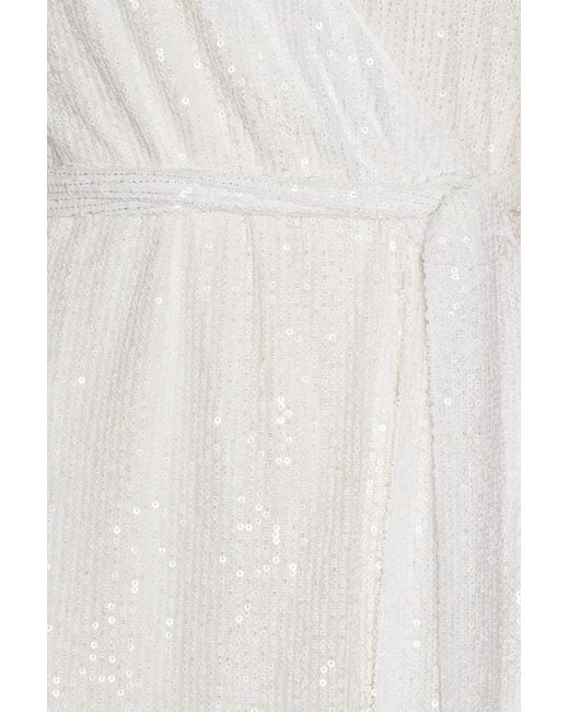 ROTATE BIRGER CHRISTENSEN White V-Neck Sequined Midi Wrap Dress