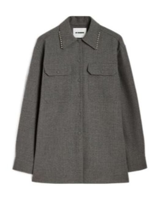 Jil Sander Gray Pearl-Embellished Button-Up Shirt