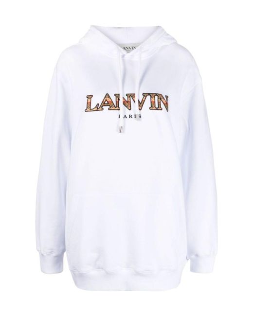 Lanvin White Logo Embroidered Drawstring Hoodie