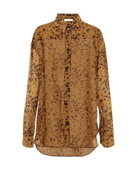 Ferragamo Brown Georgette Shirt With Orchid Print