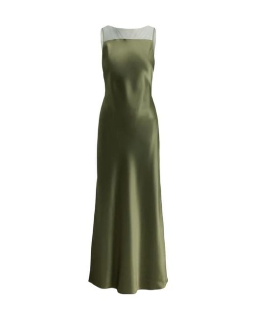 Polo Ralph Lauren Green Sheer-Panel Satin Dress