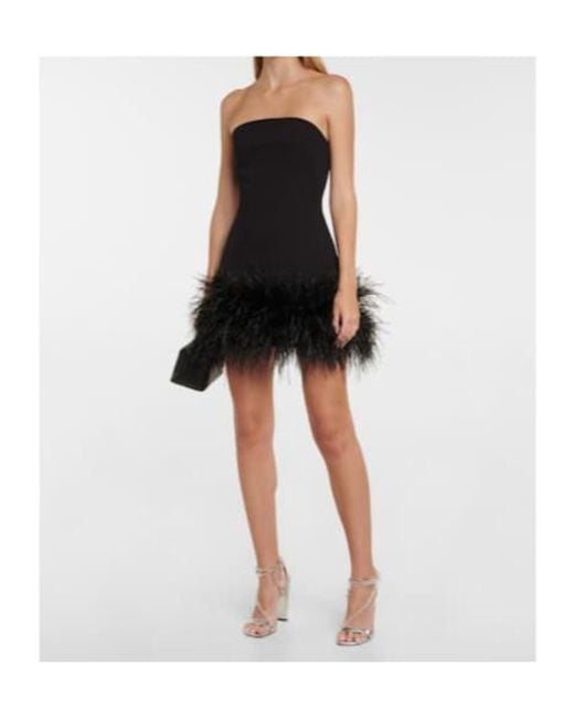 Safiyaa Black Strapless Feather-Trimmed Minidress