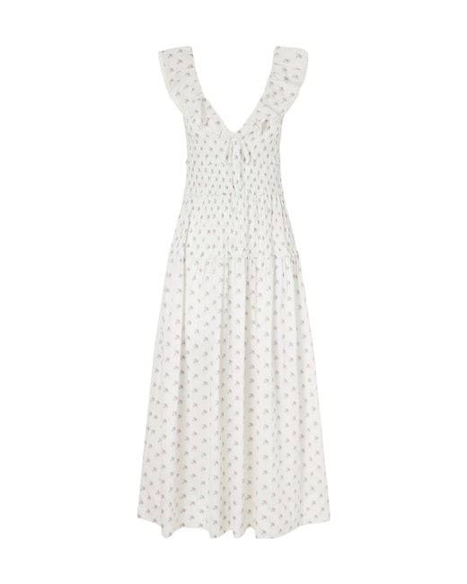 Doen White Sorina Floral-Print Midi Dress