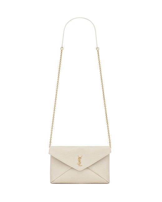 Saint Laurent White Cassandre Small Chain Clutch