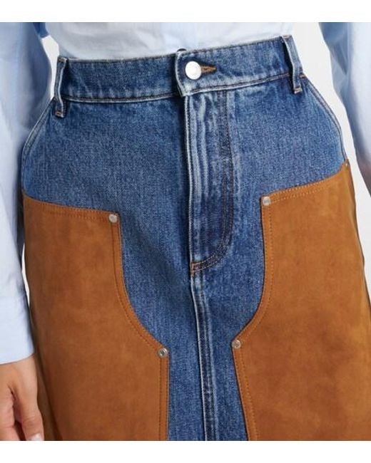 Stella McCartney Blue Faux Suede-Trimmed Denim Midi Skirt