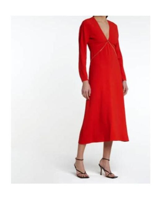 Victoria Beckham Red Embellished Cady Midi Dress
