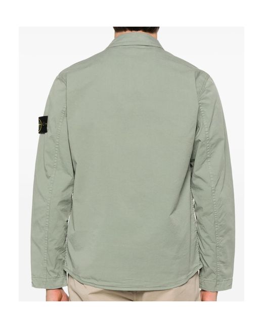 Stone Island Green Compass Patch Long-Sleeved Overshirt for men