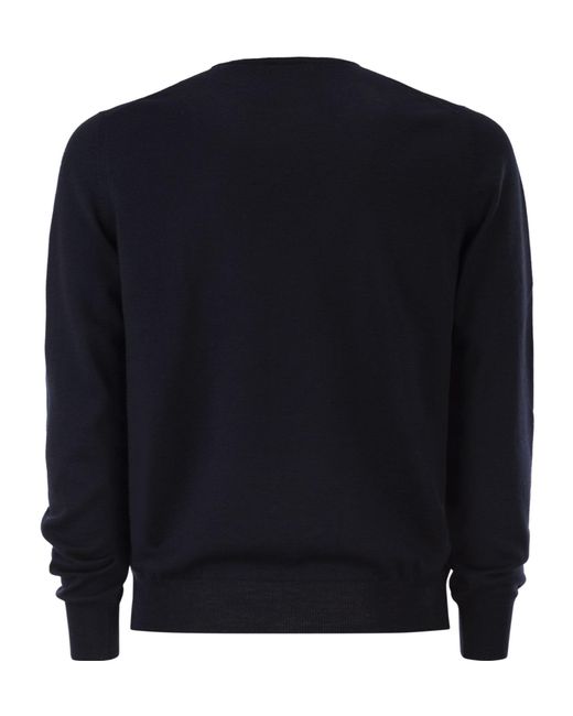 Kiton Blue Ribbed Hem Crew Neck Knitted Sweater for men