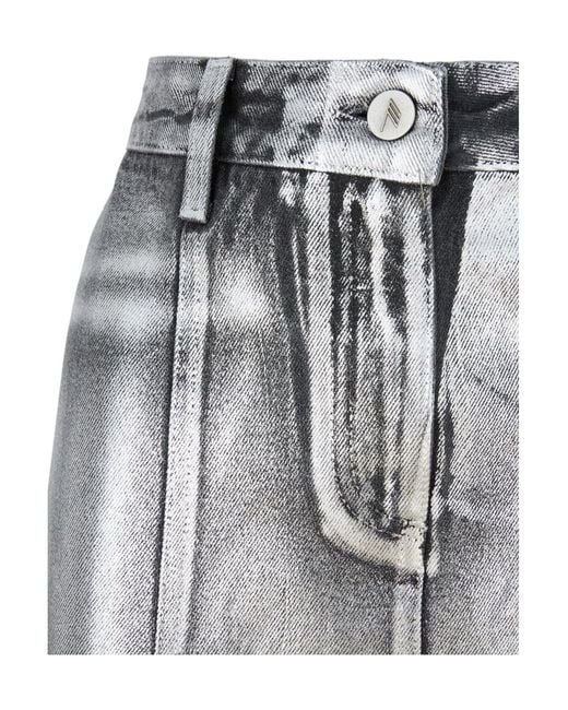 The Attico Gray The Side Slit Coated Denim Midi Skirt