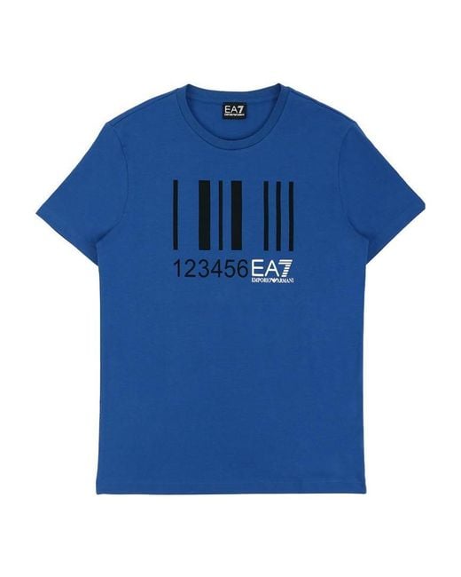 EA7 Blue Logo T-Shirt With Round Neck for men
