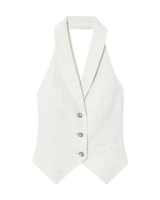 Self-Portrait White Cream Linen Blend Waistcoat