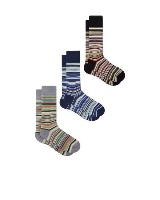 Paul Smith White Multi Stripe 3 Pack Socks for men