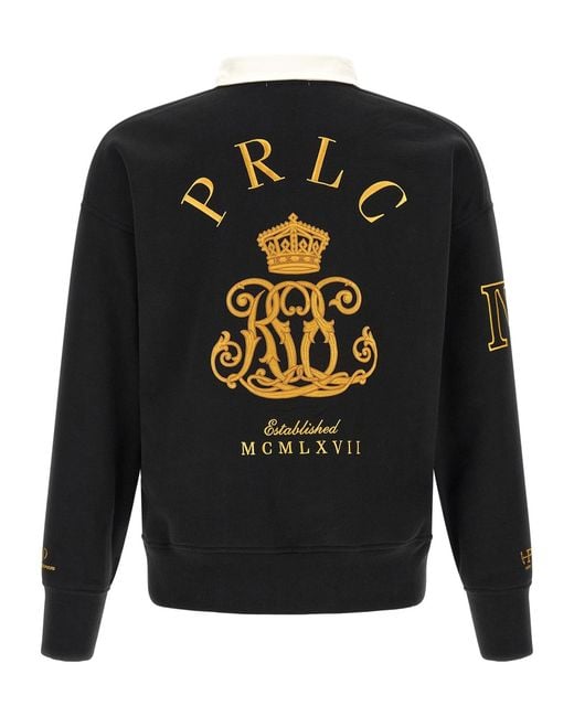 Polo Ralph Lauren Black Relaxed Fit Big Pony Rugby Sweatshirt Polo Shirt for men