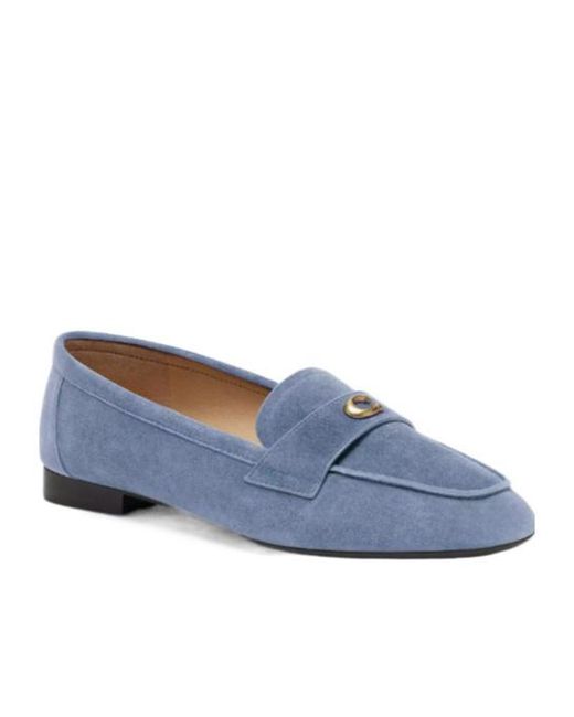 COACH Blue Suede Logo Loafers