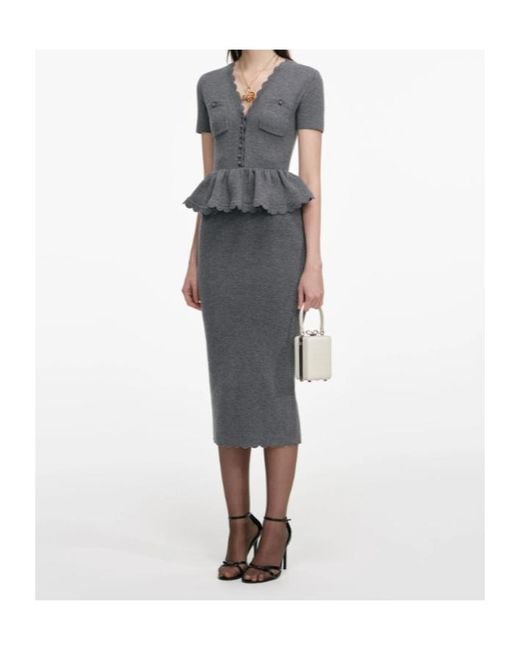 Self-Portrait Gray V-Neck Knit Midi Dress