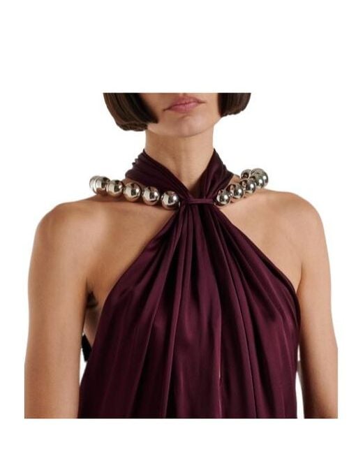 Stella McCartney Purple Embellished Halterneck Satin Jumpsuit
