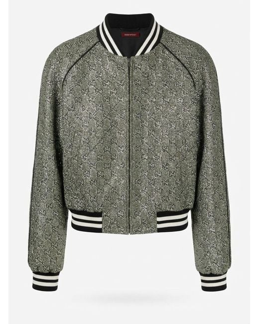 Gucci Gray Embroidered Tweed Bomber Jacket for men