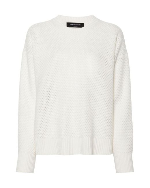 Fabiana Filippi White Open-Knit Crewneck Jumper