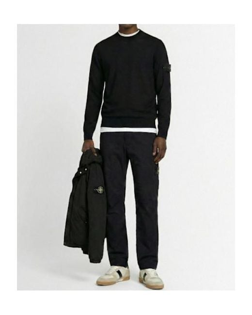Stone Island Black Light Wool Crewneck Sweater for men
