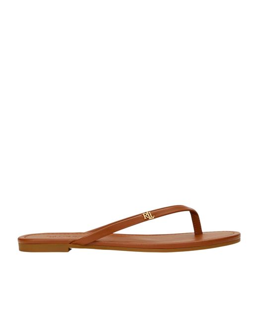 Ralph Lauren Brown Logo Detail Flat Sandals