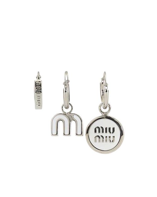 Miu Miu White Logo Earrings Three-Piece Set