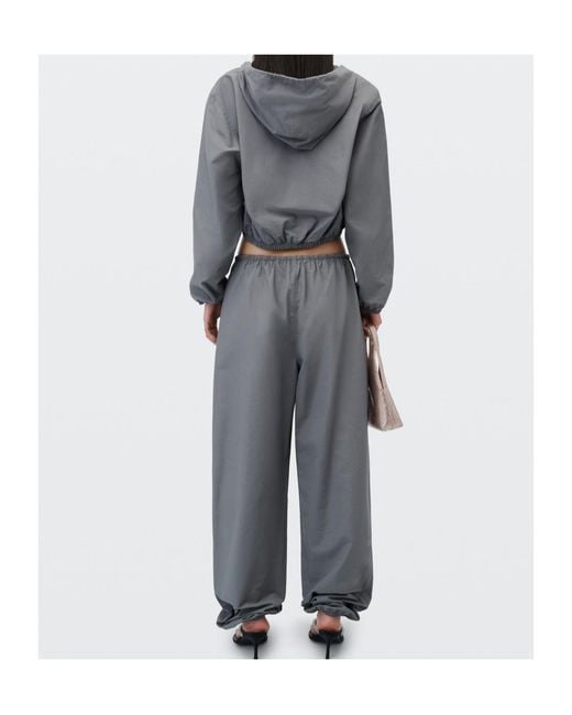 Alexander Wang Gray Crystal Hotfix Drawcord Shrunken Hoodie Jacket