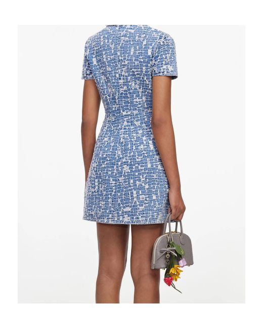 Self-Portrait Blue Sequin-Embellished Collared Mini Dress