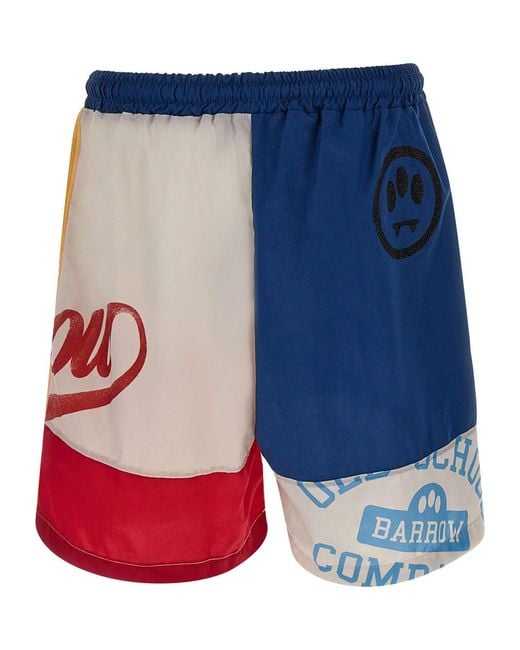 Barrow Blue Logo Print Panelled Track Shorts for men