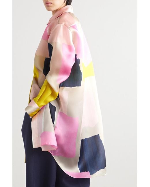 Lafayette 148 New York Pink Oversized Printed Silk Satin Shirt