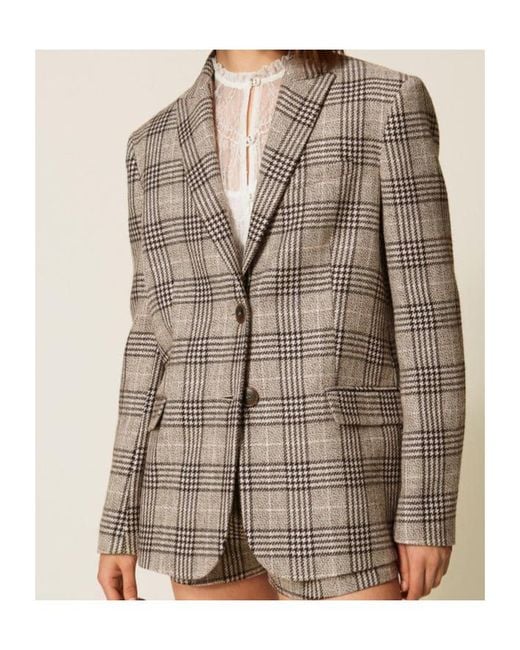 Twinset Brown Checked Sequin Blazer